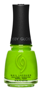 A Front View of CHINA GLAZE NAIL LACQUER, FROSTY LIME Bottle with black cap.